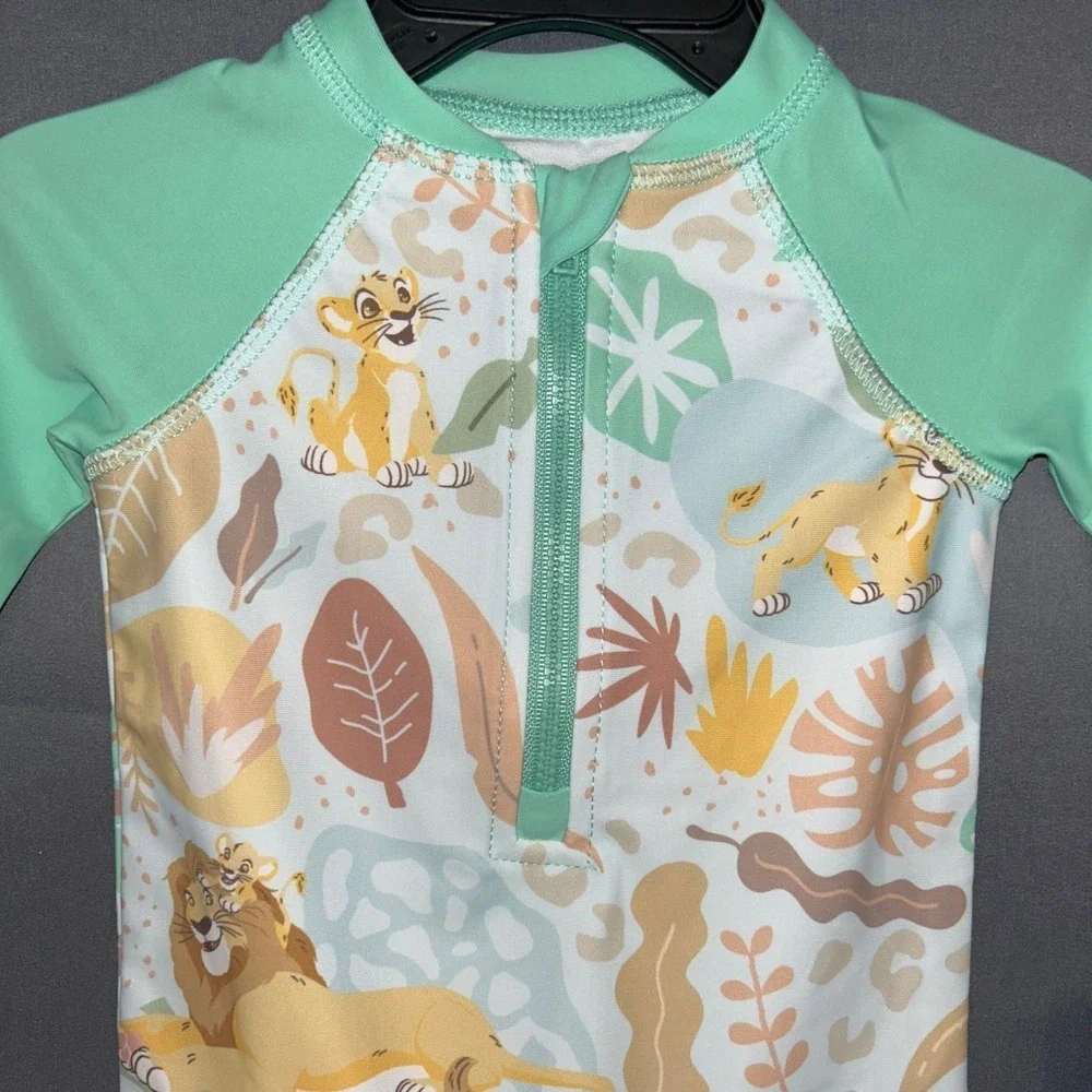 Disney Baby Swimsuit Lion King Simba Rash Guard 0-3M UPF 50+ Mint Green NWT